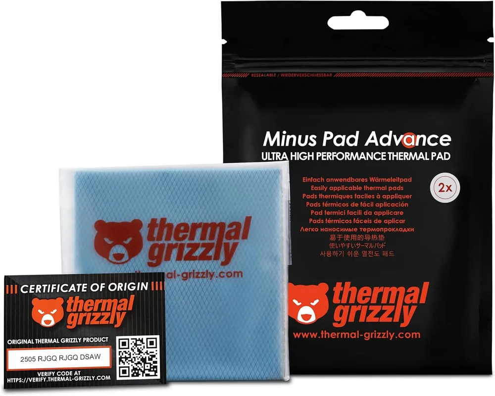 Thermal Grizzly Minus Pad Advance 100 x 100 x 1,5 mm, 2er-Pack Wärmeleitpads mit hoher Leitfähigkeit