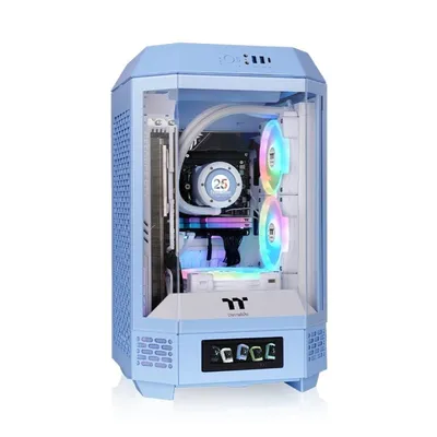 Thermaltake Mini Tower, blau, SPCC, LCD-Bildschirm, Seitenfenster, Mini-ITX
