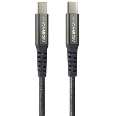 Thomson USB-C auf USB-C Kabel 100W 1,5 m Geflochtener Nylon Grau Reversibler Stecker