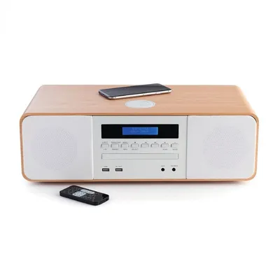 Thomson MIC201IBT Bluetooth-Mikroanlage mit CD/Radio/MP3/USB/Induktionsladegerät, Holz und Weiß