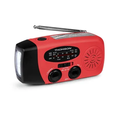 Thomson RT260R Solar Notfallradio FM/AM mit Kurbel, LED-Taschenlampe, 2000mAh Powerbank, SOS-Funktion