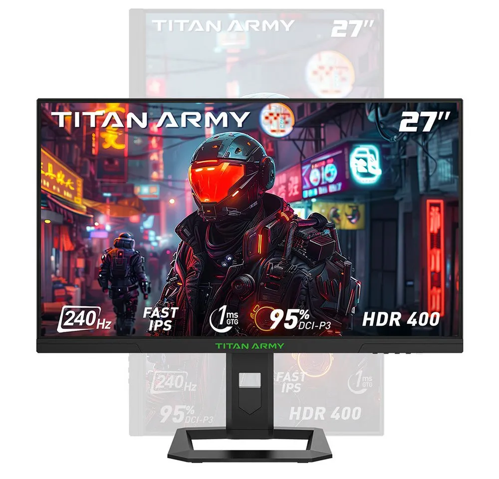 TITAN ARMY P2710S Gaming-Monitor (2560x1440 px, QHD, 1 ms Reaktionszeit, 240 Hz, Fast IPS, 27-inch Fast IPS LCD Screen, 240Hz Refresh Rate, 1ms GTG, HDR 400)