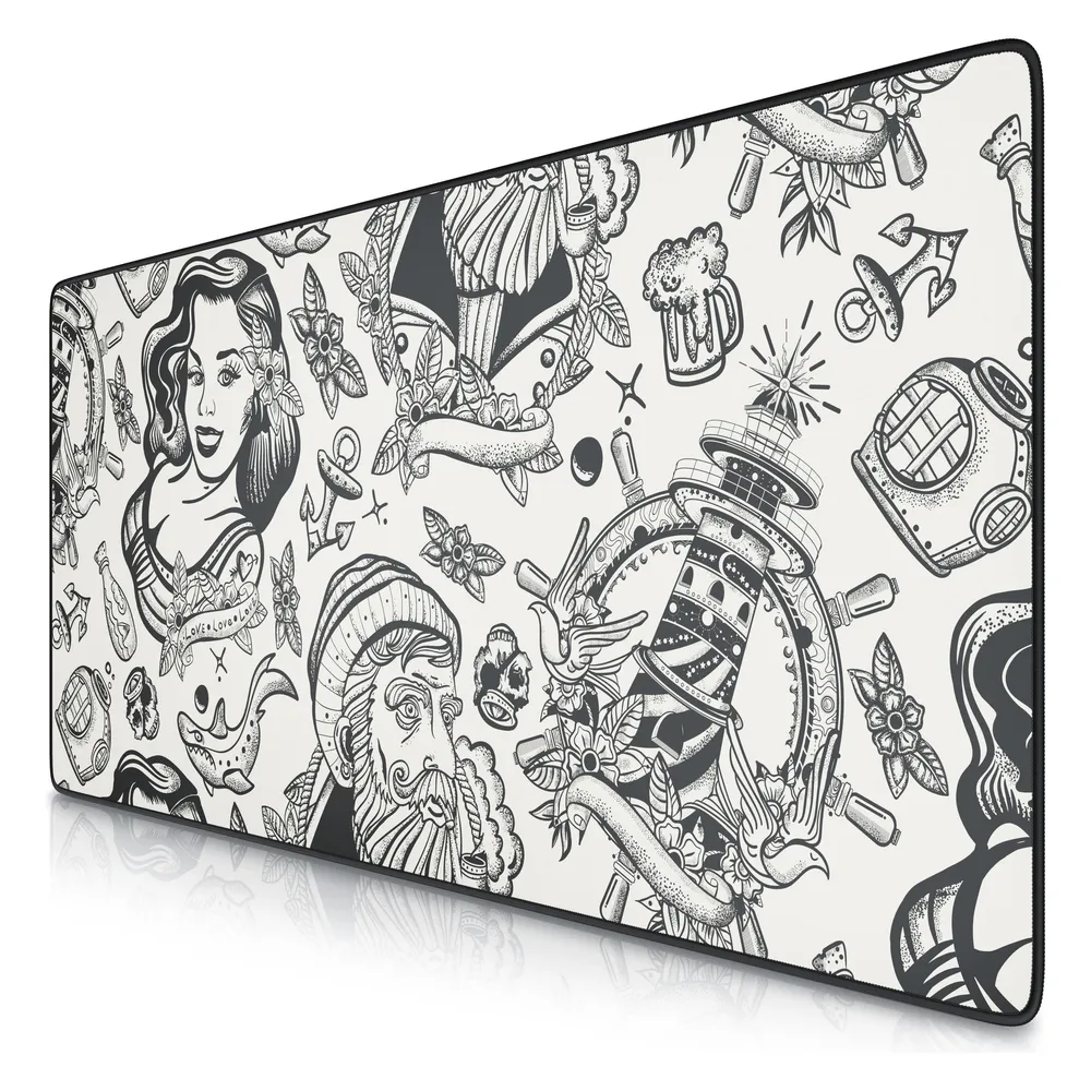 Titanwolf Gaming Mauspad, 900 x 400mm XXL Mausmatte, verbessert Präzision & Geschwindigkeit, Sailor Tattoo