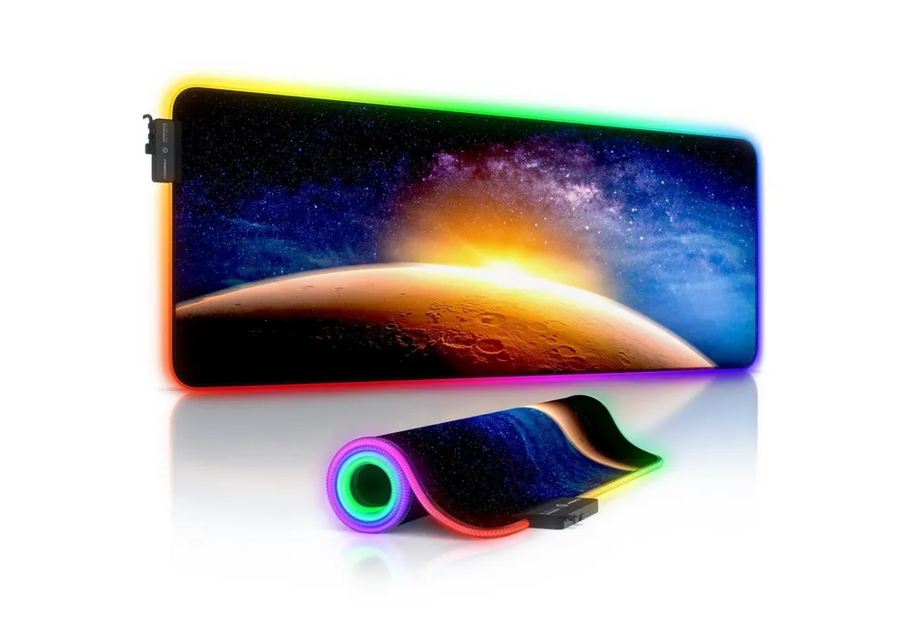 Titanwolf Gaming Mauspad RGB Mousepad 800 x 300 x 3 mm, Multi Color LED XL Tischunterlage, rutschfest, abwaschbar, Geschwindigkeit & Präzision, Stars & Mars