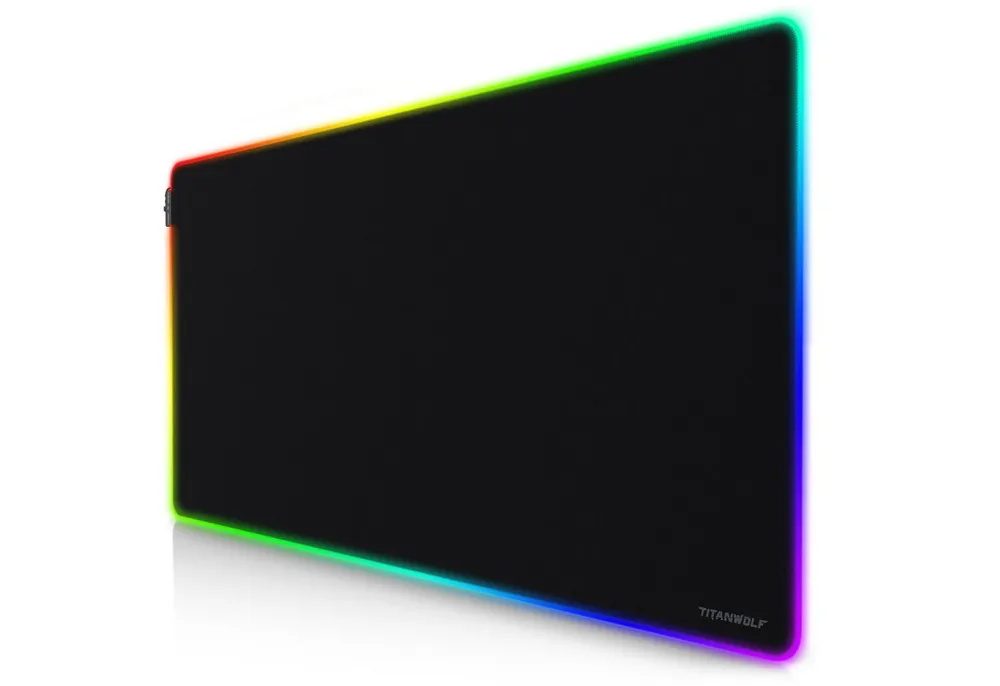 Titanwolf Gaming Mauspad RGB Mousepad 1200 x 600 x 3 mm, LED Multi Color XXXL Tischunterlage, rutschfest, abwaschbar, Geschwindigkeit & Präzision, Titanwolf Schrift