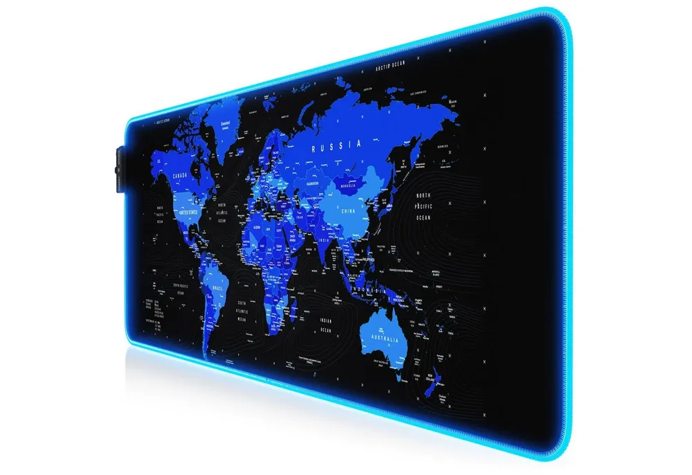 Titanwolf Gaming Mauspad RGB Mousepad 800 x 300 x 3 mm, LED Multi Color XL Tischunterlage, rutschfest, abwaschbar, Geschwindigkeit & Präzision, Weltkarte blau