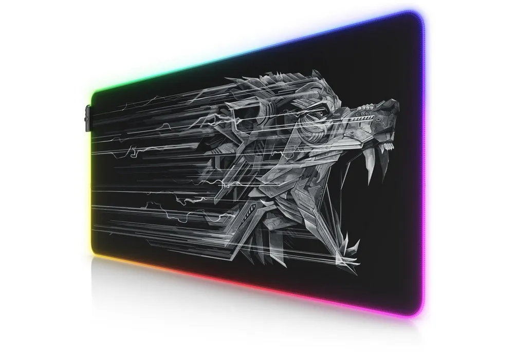 Titanwolf Gaming Mauspad RGB Mousepad 900 x 400 x 3 mm, LED Multi Color XXL Tischunterlage, rutschfest, abwaschbar, Geschwindigkeit & Präzision, Brüllender Wolf