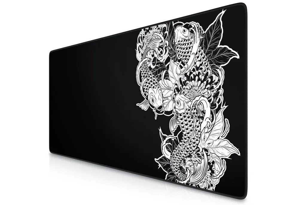 Titanwolf Gaming Mauspad XXL Speed Mousepad 900 x 400 x 3 mm, große Tischunterlage, rutschfest, abwaschbar, Geschwindigkeit & Präzision, Koi Tattoo 3