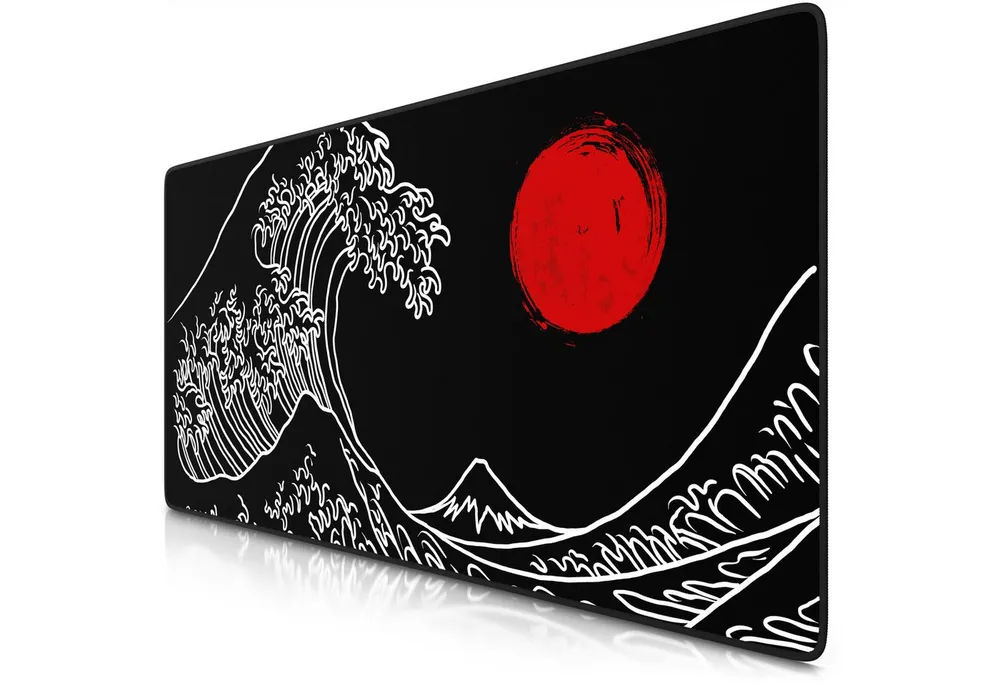 Titanwolf Gaming Mauspad XXL Speed Mousepad 900 x 400 x 3 mm, Schreibtischauflage, abwaschbar, rutschfeste Rückseite, Geschwindigkeit & Präzision, Great Wave Black