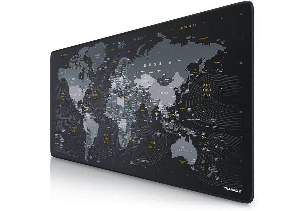 Titanwolf Gaming Mauspad XXL Speed Mousepad 900 x 400 x 3 mm, große Tischunterlage, rutschfest, abwaschbar, Geschwindigkeit & Präzision, Globus I
