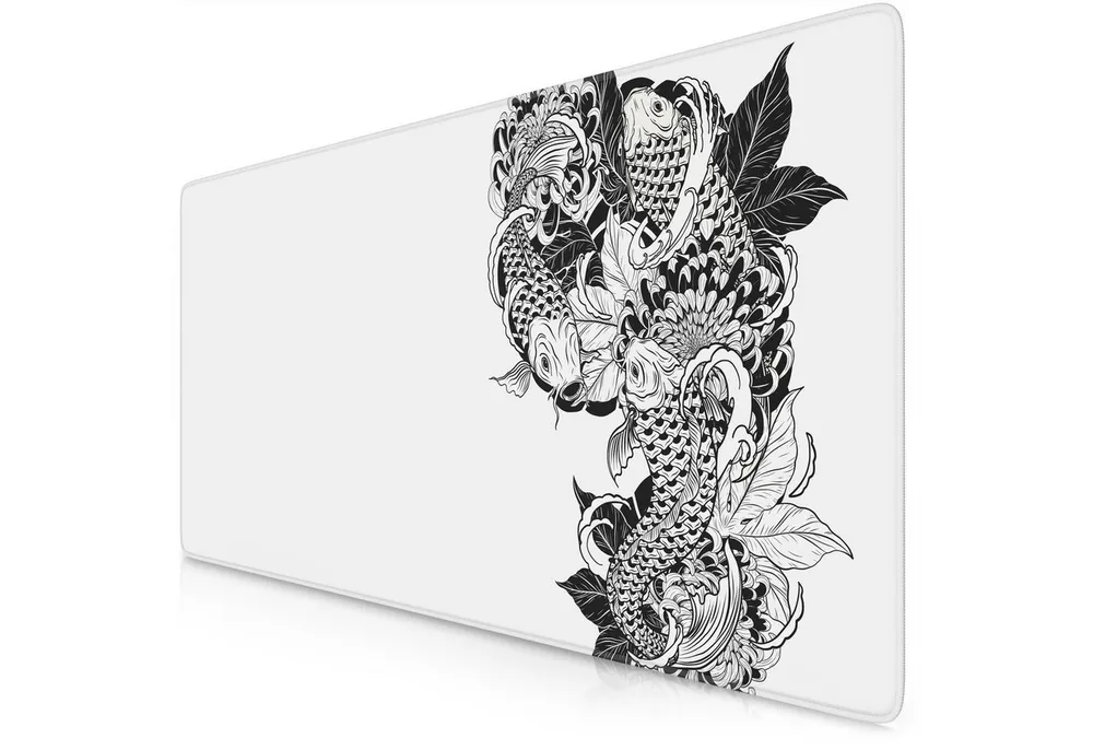 Titanwolf Gaming Mauspad XXL Speed Mousepad 900 x 400 x 3 mm, Schreibtischauflage, abwaschbar, rutschfeste Rückseite, Geschwindigkeit & Präzision, Koi Tattoo 3 White