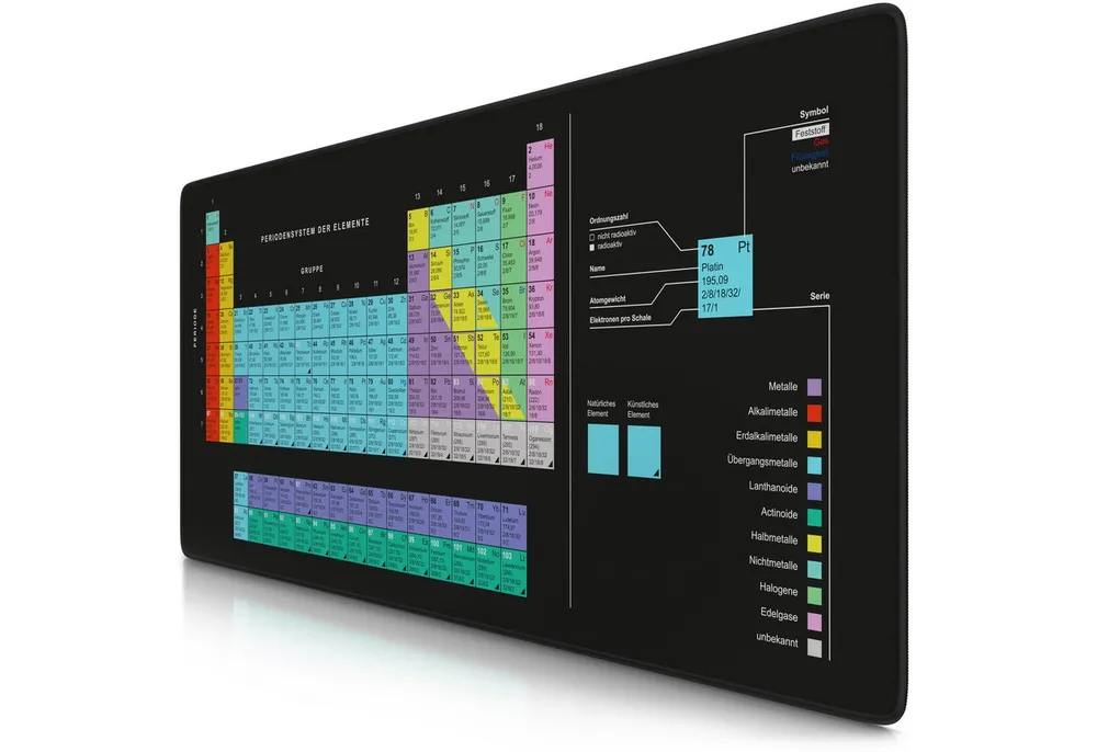 Titanwolf Gaming Mauspad XXL Speed Mousepad 900 x 400 x 3 mm, Schreibtischauflage, abwaschbar, rutschfeste Rückseite, Geschwindigkeit & Präzision, Periodensystem