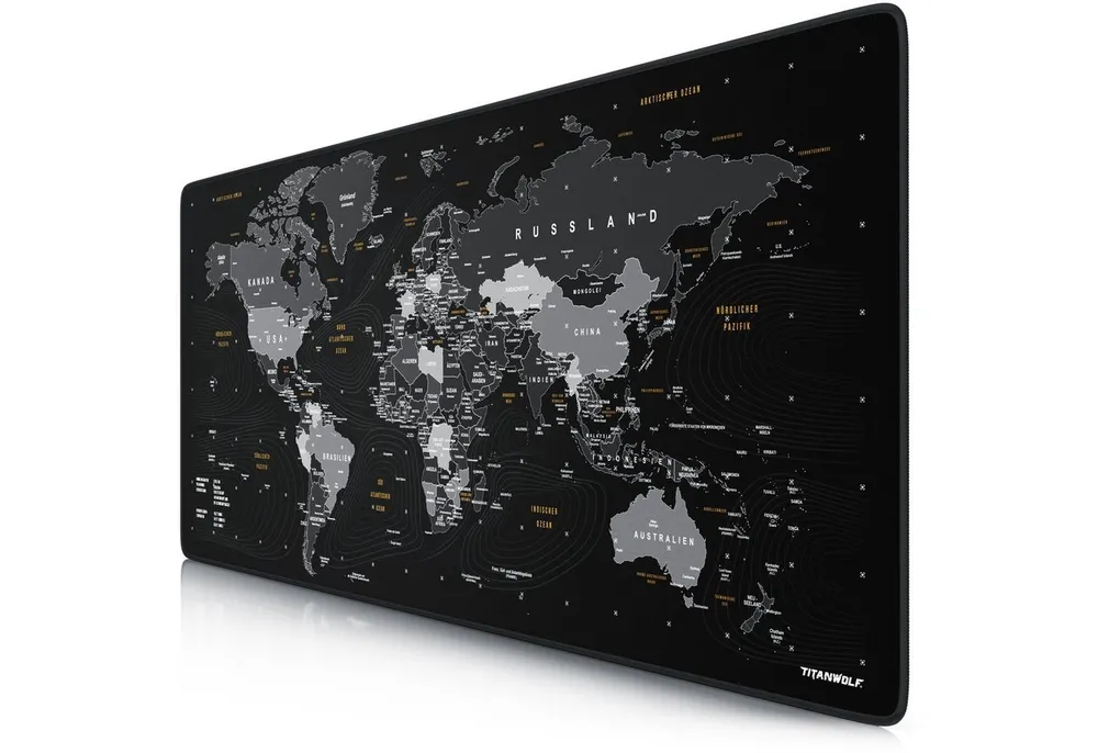 Titanwolf Gaming Mauspad XXL Speed Mousepad 900 x 400 x 3 mm, große Tischunterlage, rutschfest, abwaschbar, Geschwindigkeit & Präzision, Weltkarte
