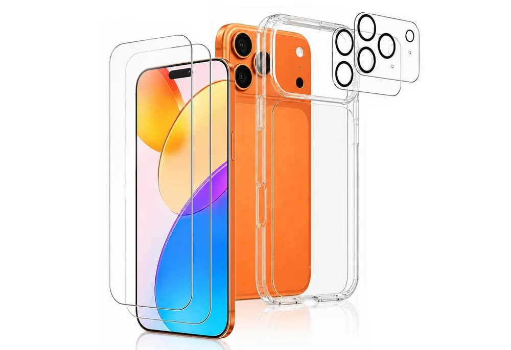 TK-Handel Displayschutzfolie Hülle Panzerglas Cover Silikon Case Kameraschutz Handyhülle Glas Folie für iPhone 17 Pro, Bumper, Kamera, full, screen, screen protector, Displayschutzglas, 9H, Displayschutz, Display, Smartphone, Handy, Handyfolie, Handyschutz, Bildschirm, Bildschirmschutz, Kameraglas, hartglas, hartfolie, hart, gehärtetes Glas, gehärtet, displayglas,hardglas, handyzubehör, zubehör, fullcase, kameraschutzglas, Silikonhülle, fullcover, Sicherheitsglas, bump, tasche, handycover, ultraslim, hardcase, softcase, hartschale, covers, premium, schale, tpu, hüle, hulle, hule, original, ultradünn, panzer, 5 Stück, Panzerfolie, Schutz, Schutzglas, Schutzfolie, Schutzhülle, Glasfolie