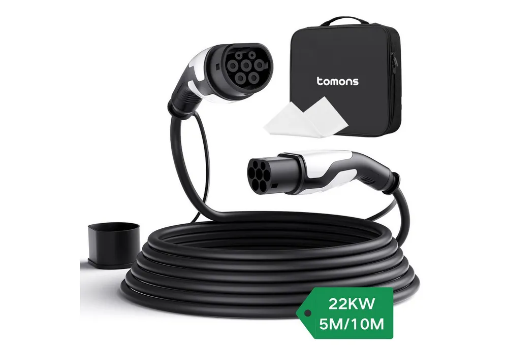 Tomons Typ 2 Ladekabel, 11KW 16A 22KW 32A, Ladekabel Elektroauto für EV/PHEV Autoladekabel, (500 cm), IP55