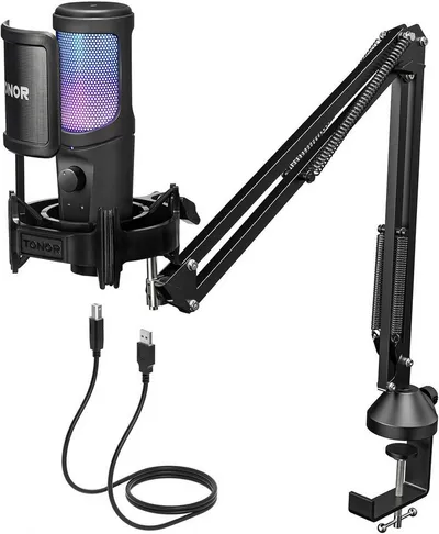 TONOR Mikrofon TONOR TC40 RGB USB Mikrofon mit Mute Taste & Arm für PC PS4 PS5
