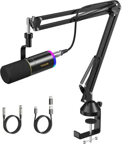 TONOR Streaming-Mikrofon TONOR TD520S+ Mikrofonset – RGB, Boom‑Arm, Monitoring, Plug‑&‑Play