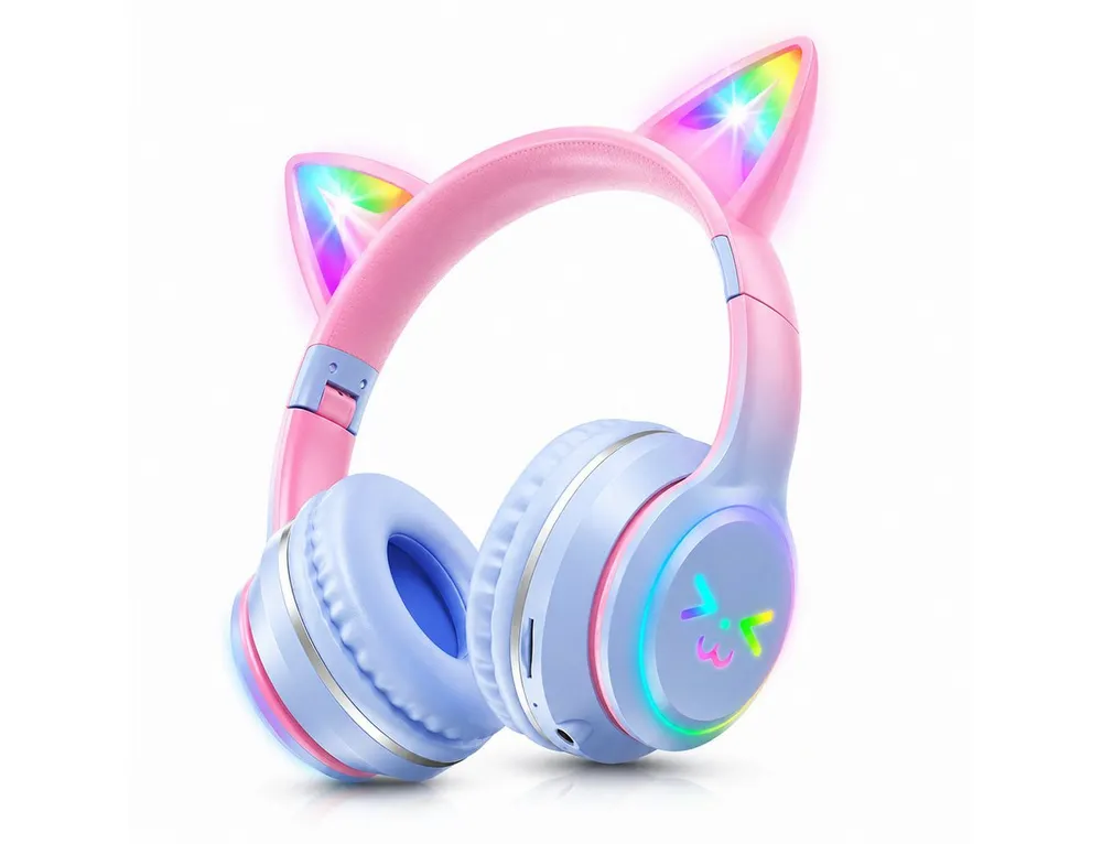 Toomoke Bluetooth Kopfhörer Kinder, RGB LED Headset Over Ear, Bluetooth 5.3 Kinder-Kopfhörer (10 Stunden Spielzeit, Stereo-Sound, 60 dB Lautstärkebegrenzung, HD Mikrofon,Faltbares Design)