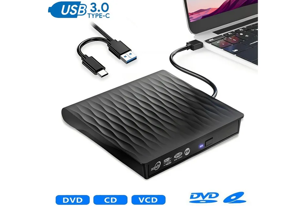 Toomoke External CD/DVD,Slim CD DVD RW Brenner,USB 3.0,DVD Player DVD-Brenner (DVD 8x/CD 24x,Type-C,tragbar Geeignet für Laptops und Desktop-Computer)