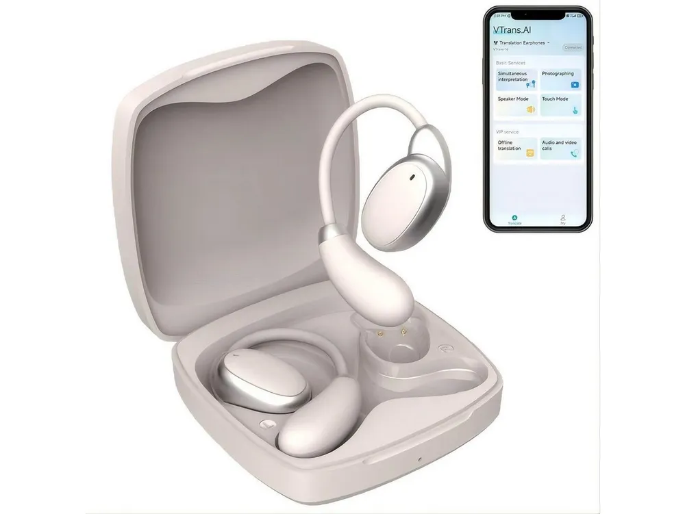Toomoke In Ear Ohrhörer, 3-in-1 AI Übersetzer Bluetooth Kopfhörer Open-Ear-Kopfhörer (3-in-1 Übersetzungskopfhörer mit echtzeit übersetzung, Bluetooth Kopfhörer mit Ohrhaken und ENC Mic, Bluetooth 5.4 Sport-Kopfhörer Echtzeit Übersetzer Ohrhörer für Lernen)