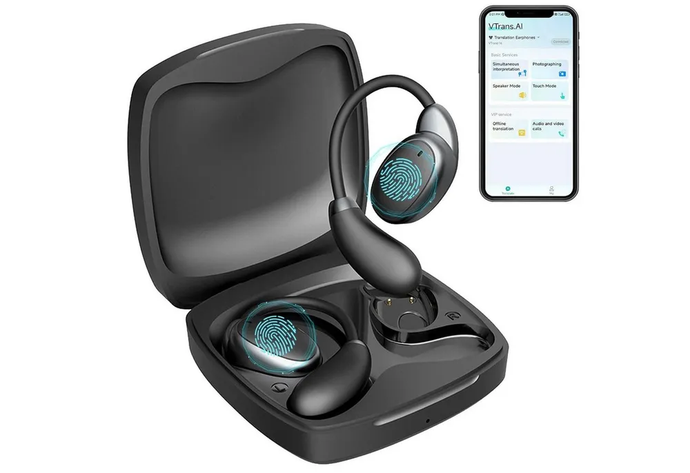 Toomoke In Ear Ohrhörer, 3-in-1 AI Übersetzer Bluetooth Kopfhörer Open-Ear-Kopfhörer (3-in-1 Übersetzungskopfhörer mit echtzeit übersetzung, Bluetooth Kopfhörer mit Ohrhaken und ENC Mic, Bluetooth 5.4 Sport-Kopfhörer Echtzeit Übersetzer Ohrhörer für Lernen)