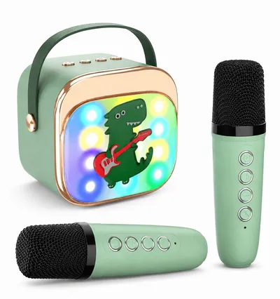 Toomoke Kinder-Lautsprecher mit 2 Mikrofonen Karaoke-Maschine Lautsprecher mit Mikrofon Geburtstagsgeschenk für Kinder (Tragbarer Bluetooth-Lautsprecher mit Lichtshow und Stimmverzerrer)