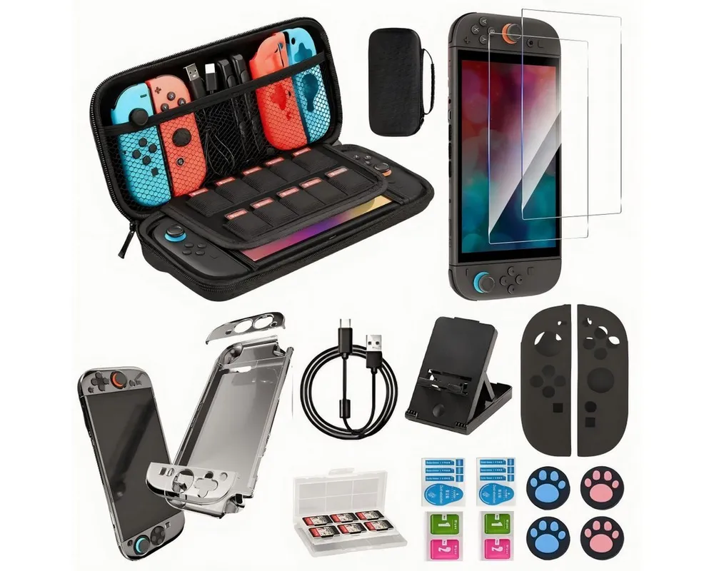 Toomoke Nintendo Switch 2 Zubehör Spielekonsolen-Tasche, Nintendo-Controller (14-in-1-Zubehörset Kompatibel mit Nintendo Switch 2, NintendoSchutzhülle mit Displayschutz, für Switch Konsole und Zubehör)