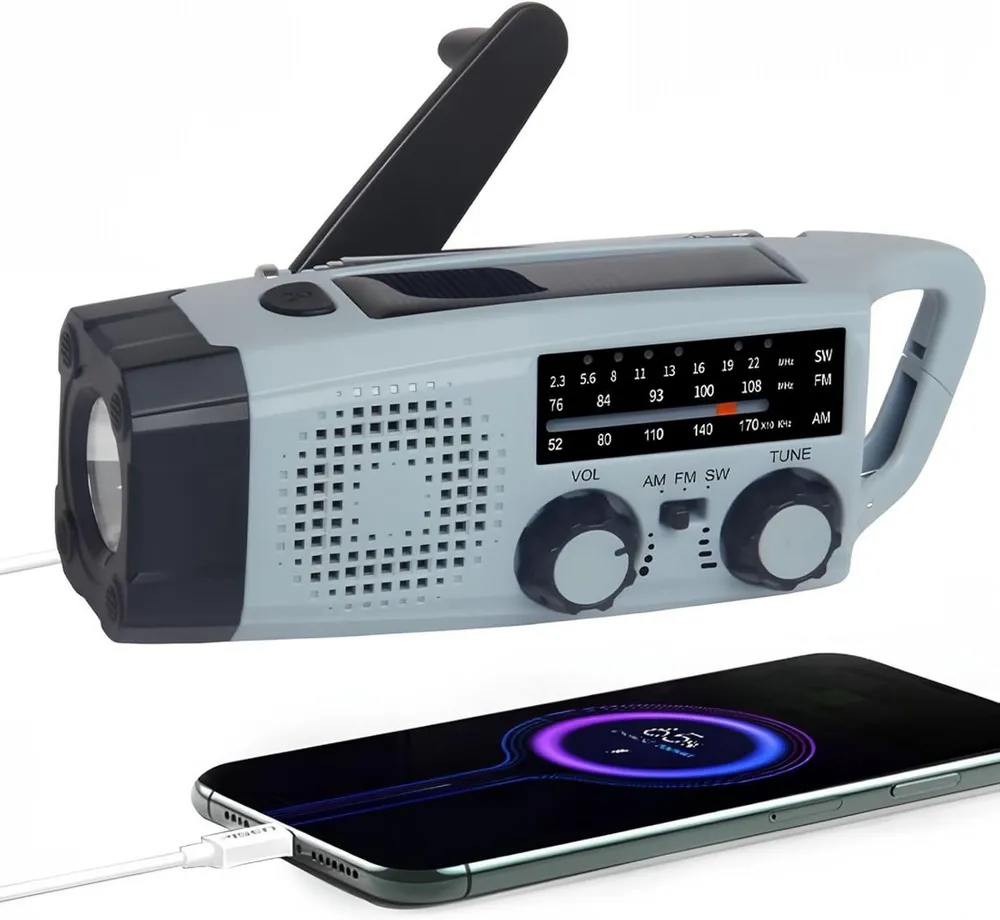 Toomoke Notfall Radio mit 2000mAh Akku & Kurbel – Solar Ladegerät integriert Radio (3-Wege-Laden (Solar, Kurbel, USB) – Power Bank, AM/FM Radio mit SOS-Alarm & Taschenlampe, Tragbares Notfallradio für Zuhause, Camping & Outdoor)