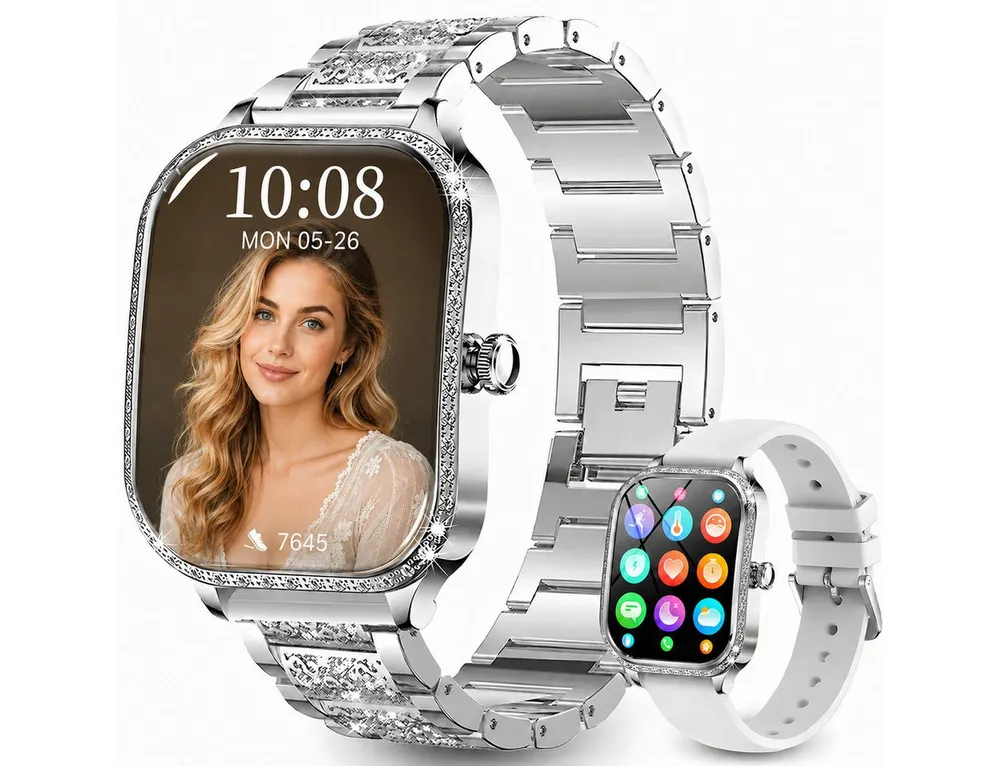 Toomoke Smartwatch,Damen Fitnessuhr 1,75 Zoll mit Telefonfunktion,Touchscreen Smartwatch (4,45 cm/1,75 Zoll), Fitness Tracker, IP68, Herzfrequenz, SpO₂, Schlafanalyse, 100+ Sportmodi, 2 Armbänder