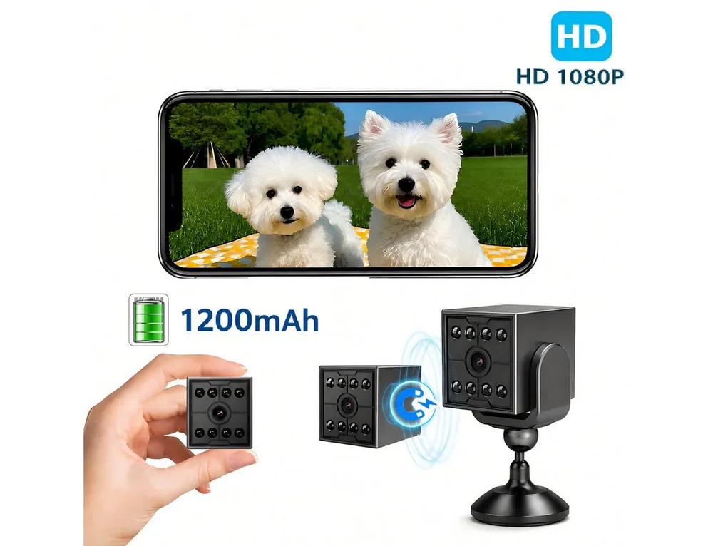 Toomoke Überwachungskamera Mini-Kamera mit 1080P Infrarot-Nachtsicht,1200mah,Haustierkamera (Überwachungskamera innen,Lange Standby WiFi Kamera, Babykamera,für zu Hause, im Innenbereich und im Büro, 1-tlg.,Intelligente Erkennung, Bewegungserkennung & Cloud-Speicher)