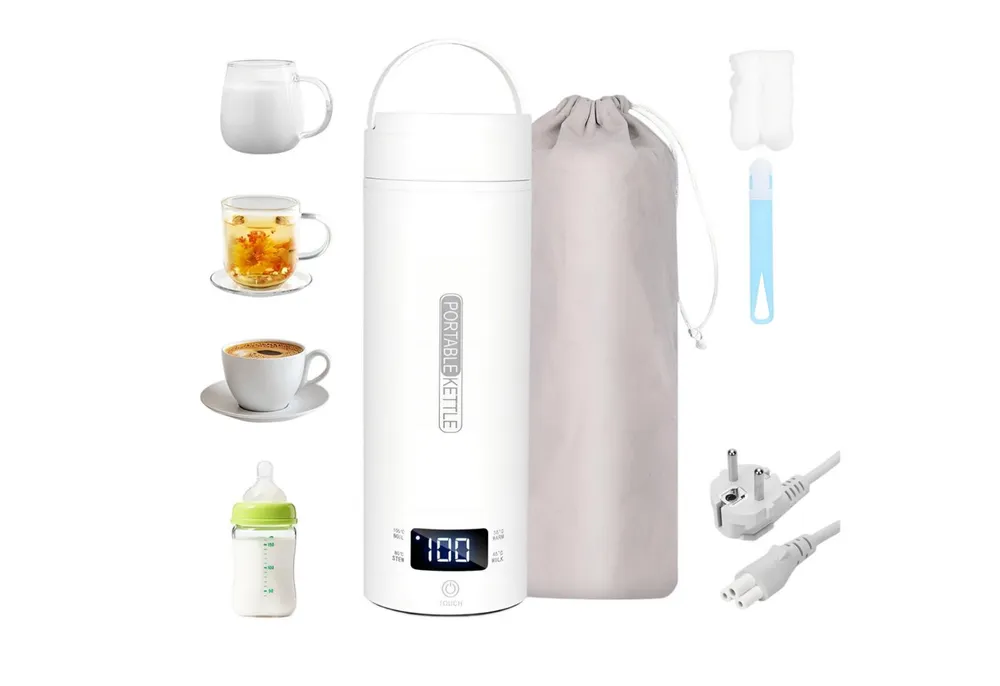 Toomoke Wasserkocher Tragbarer Wasserkocher,Reise-Wasserkocher,Thermobecher,Edelstahl, 300 W, 220V,500ml,Teekanne,Heizbecher,LCD-Temperaturanzeige,Geschenkset