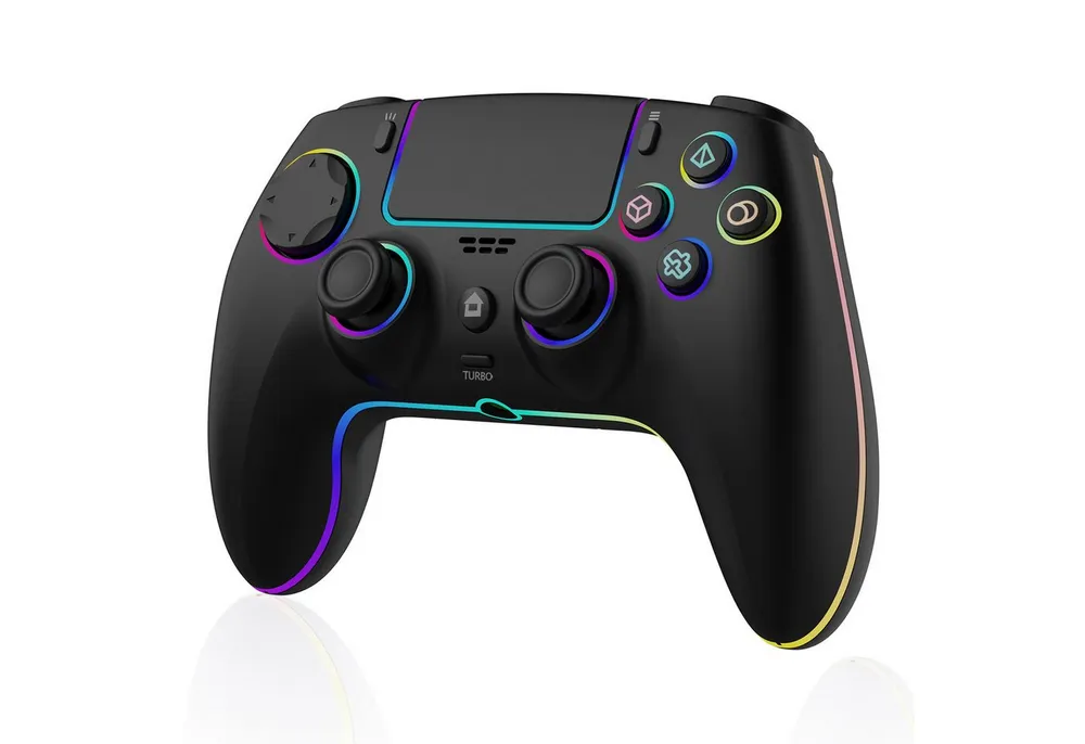 Toomoke Wireless Controller für PS4/PC, Gamepad mit 7 Farben RGB Beleuchtung Controller (Dual Vibration/Turbo/Touchpad/Kopfhörerbuchse/1000 mAh Akku)