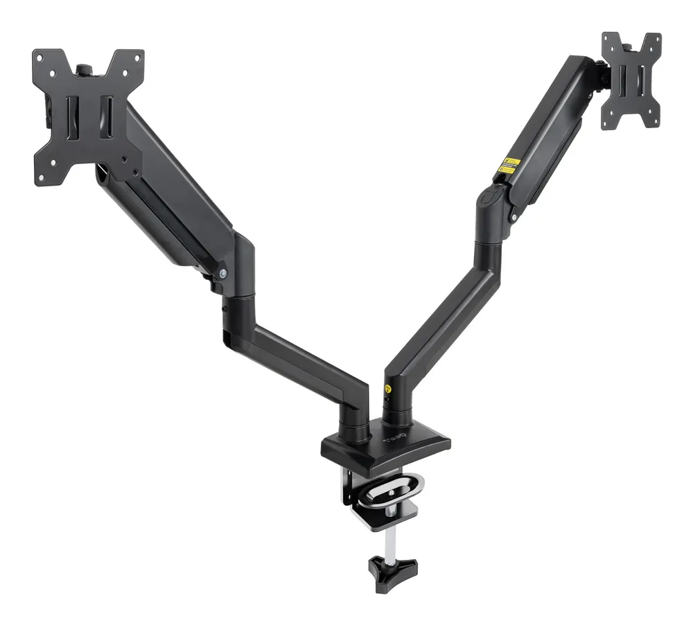 TooQ Dual-Screen-Tischständer, 360° schwenkbar, Gasfeder, Stahl, Schwarz