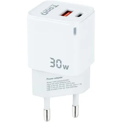 TooQ TQWC-GANQCPD30WT Dual USB-C/USB 2.0 Wandladegerät 30 W Weiß