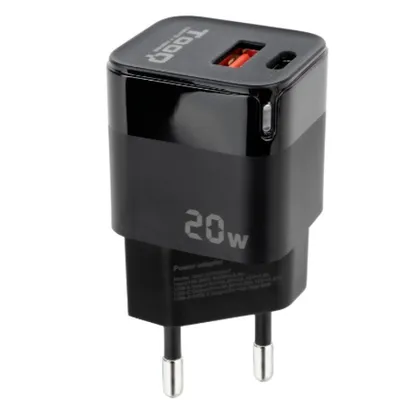 TooQ TQWC-QCPD20 Wandladegerät USB-C/PD + USB-A/QC 20W Schwarz