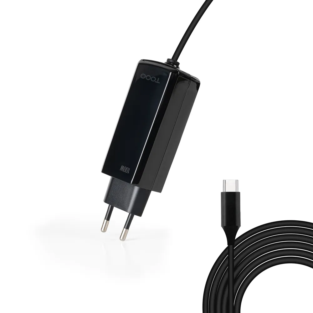 Ladegerät TooQ TQLC-USBCGAN100PD-C 100W GaN USB-C Schnellladegerät mit 1,8 m Kabel Ladegerät TooQ TQLC-USBCGAN100PD-C 100W GaN USB-C Schnellladegerät mit 1,8 m Kabel