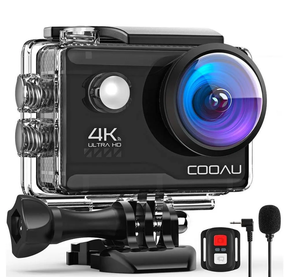 Topcony COOAU 4K Action Cam 20MP 40M Unterwasserkamera WiFi 170 ° Weitwinkel Action Cam (HD 4K, EIS Bildstabilisator Helmkamera 170° Weitwinkel Camcorder, 2.4G Fernbedienung, 2 Akkus und 16 Zubehör Kit Externem Mikrofon)