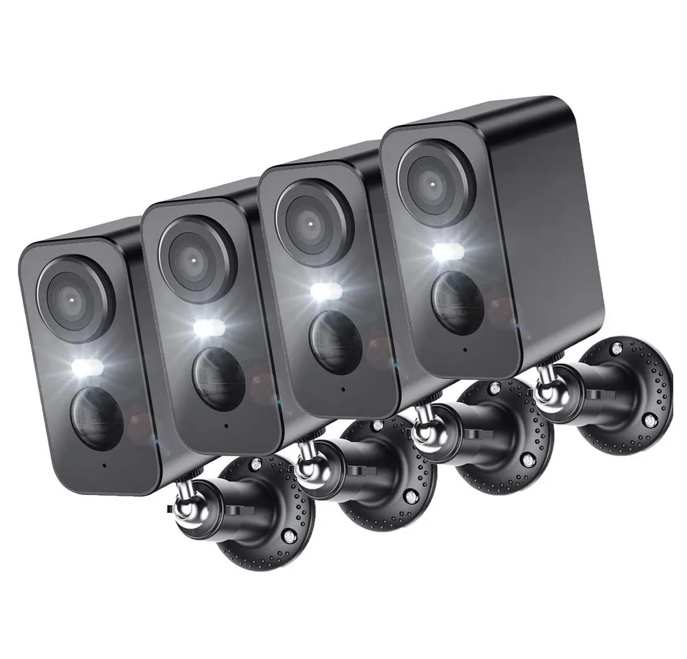 Topcony Überwachungskamera 3MP Überwachungskamera Außen/InnenAkku (Aussen, Außen/Innen, Außenbereich, drinnen, 2K Kamera Überwachung Kabellos WLAN Aussen IP Kamera Outdoor, 4-tlg., mit PIR Bewegungsmelder 2-Wege-Audio Farbige Nachtsicht Wasserdicht, Cloud/Memory Card Storage Alex 2,4 GHz)