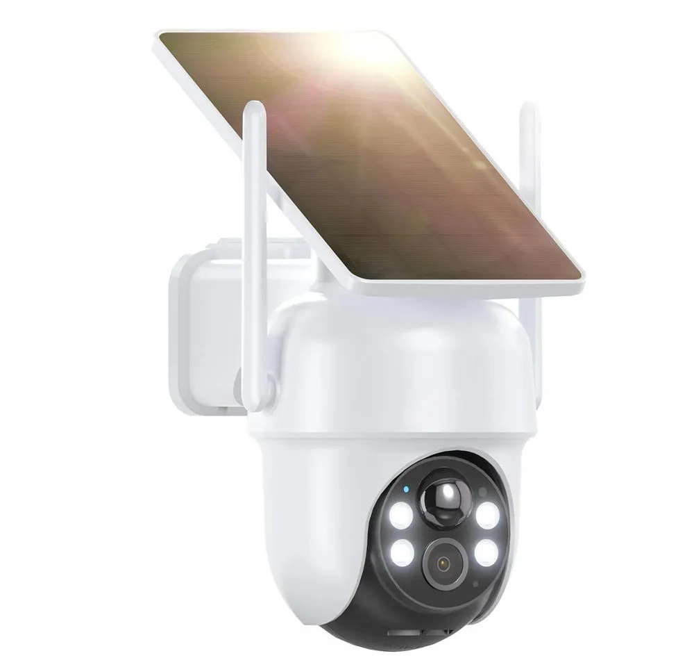 Topcony Überwachungskamera 4MP FHD Überwachungskamera Set Aussen Solar/Akku mit Basisstation (Innenbereich, Außenbereich, 100% Kabellos Eingebettetes Solarpanel,Kinderleichte Installation, 360°PTZ Kamera Überwachung Aussen mit Kabellose Solarpanel, WLAN Kamera mit PIR Bewegungsmelder, Farbnachtsicht, kompatibel Alexa)