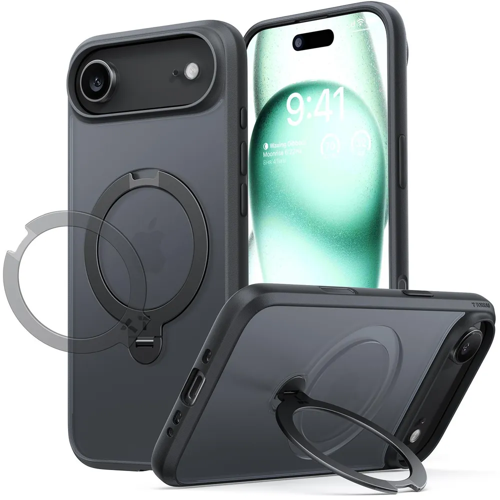 360 Spin Magnetischer Ständer für iPhone 17 Air, Schwarz Handyhülle
