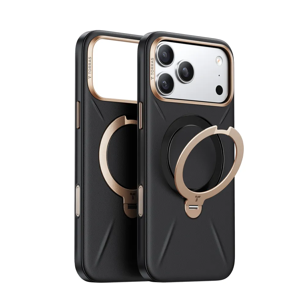 Premium-Leder-Touch-Magnetständer-Hülle für iPhone 17 Pro, Schwarz Handyhülle