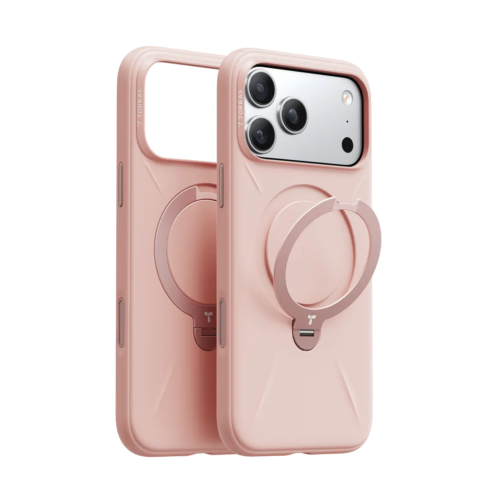 Silikon-Magnethülle mit 360° drehbarem Ständer für iPhone 17 Pro Max, Rosa Handyhülle