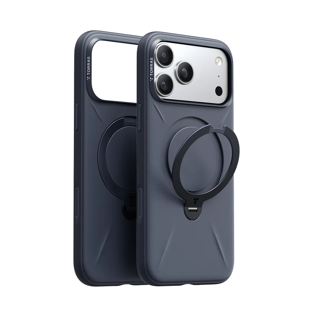 Silikon-Magnethülle mit 360° drehbarem Ständer für iPhone 17 Pro, Marineblau Handyhülle