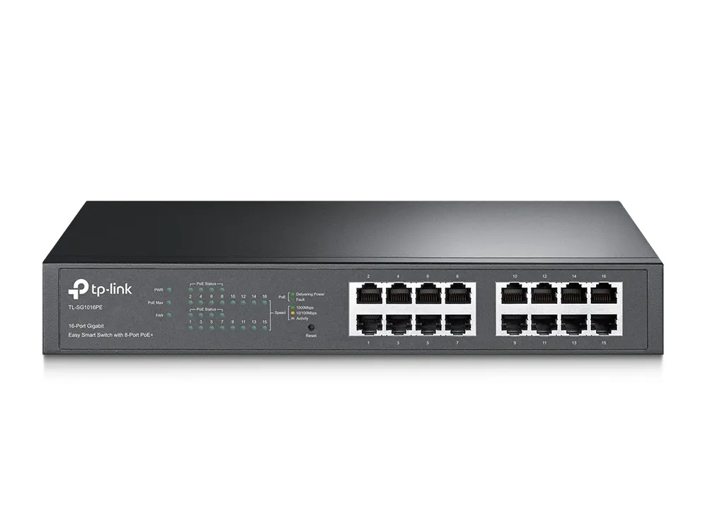 tp-link TL-SG1016PE Netzwerk-Switch (16-Port-Gigabit-Easy-Smart-PoE-Switch mit 8 PoE+-Ports)