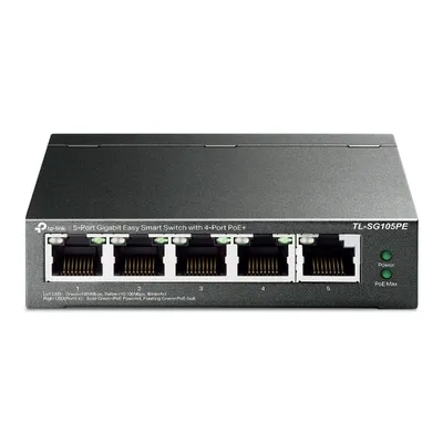 tp-link TL-SG105PE Netzwerk-Switch (5-Port-Gigabit-Easy-Smart-Switch, mit 4 PoE+-Ports, Metallgehäuse)