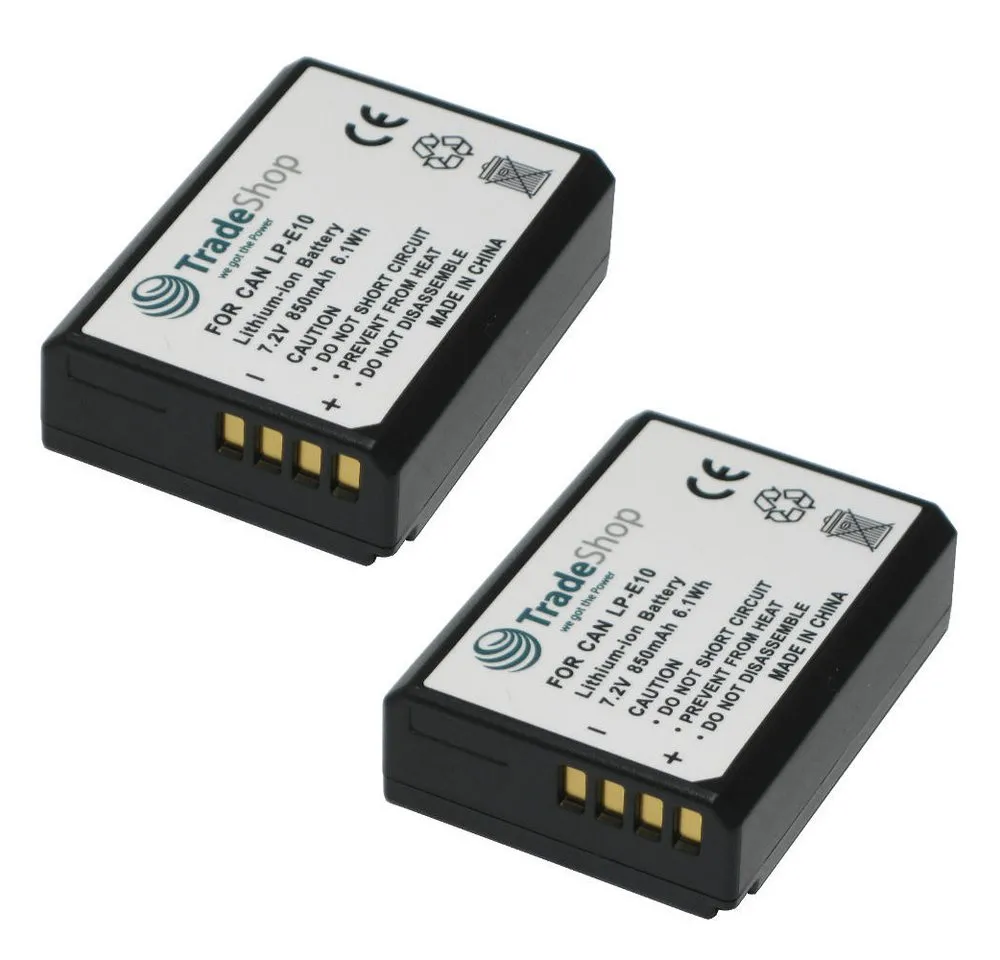 Trade-Shop 2x Akku passend für Canon LP-E10 EOS 1100D 1200D 1300D 2000D 4000D Kamera-Akku Li-Ion 850 mAh (7,2 V)