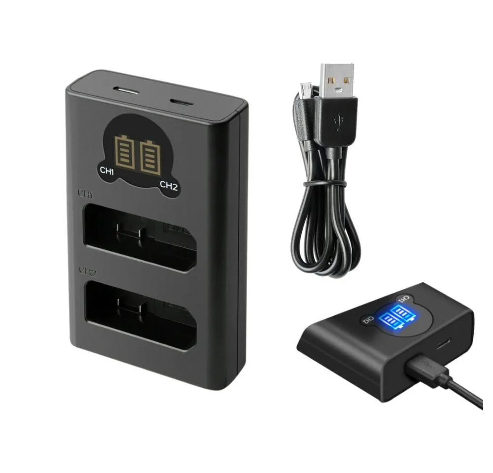 Trade-Shop Dual Lader passend für Nikon EN-EL-14 ENEL-14 ENEL14 P7000 Kamera-Ladegerät (mit Micro-USB und USB-C Anschluss)