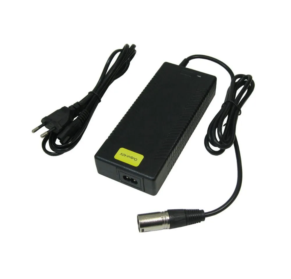 Trade-Shop Ladegerät passend für 36V Akkus mit 3pin XLR-Anschluss (18,5 x 15,5mm) Netzteil (Länge: ca. 2m / Stecker: 3pin XLR Stecker / mit LED-Ladestandsanzeige)
