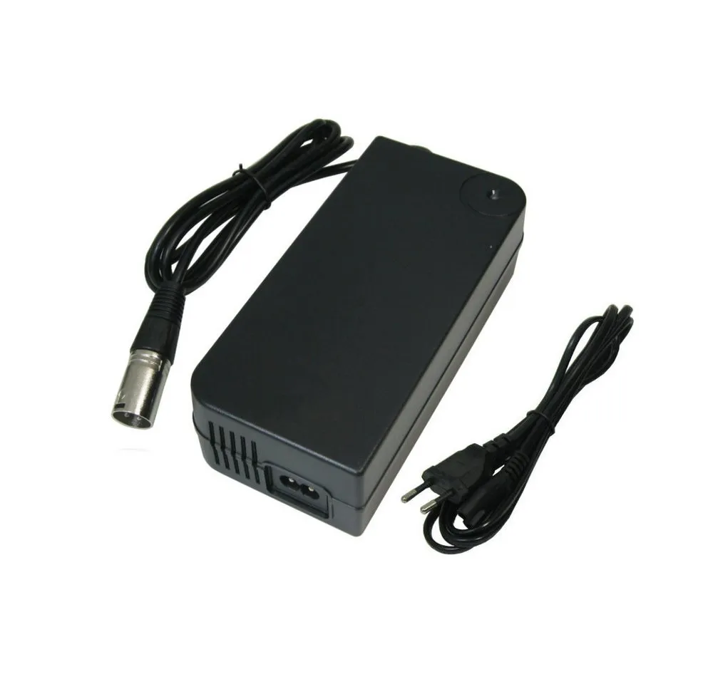 Trade-Shop Ladegerät passend für 36V Akkus mit 18,5mm x 15,5mm 3pin XLR Anschluss Netzteil (mit aktiver Lüftung / LED-Ladestandsanzeige / Stecker: 3pin XLR)