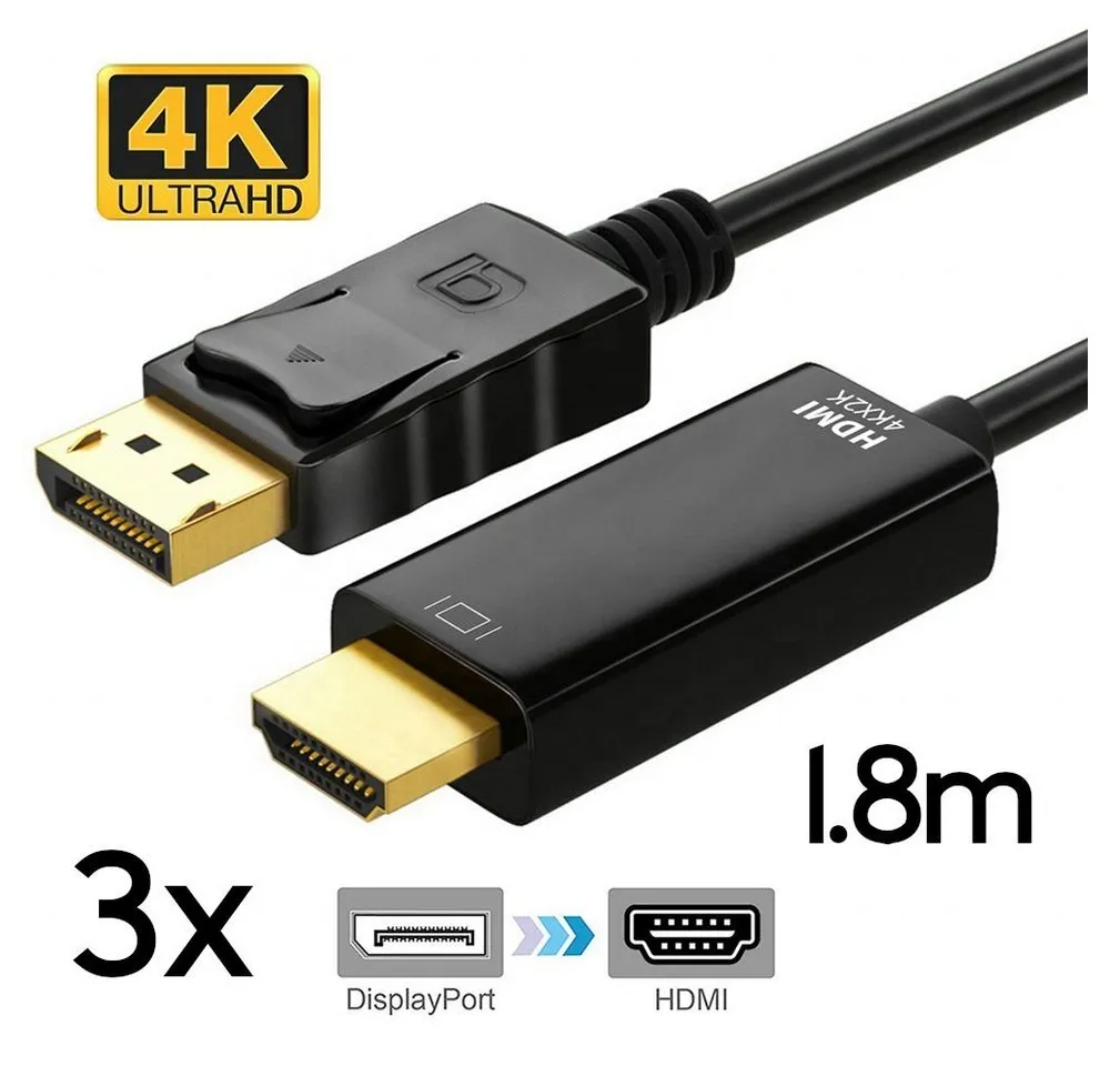 TradeNation DisplayPort DP auf HDMI Adapter Kabel 1.2 HDMI 1.4 Wandler 4K 1,8m HDMI-Kabel, HDMI, DisplayPort (180 cm), 1.8m